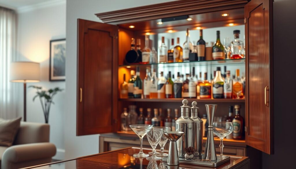 Living room bar cabinet with mixology tools Living room bar cabinet with mixology tools