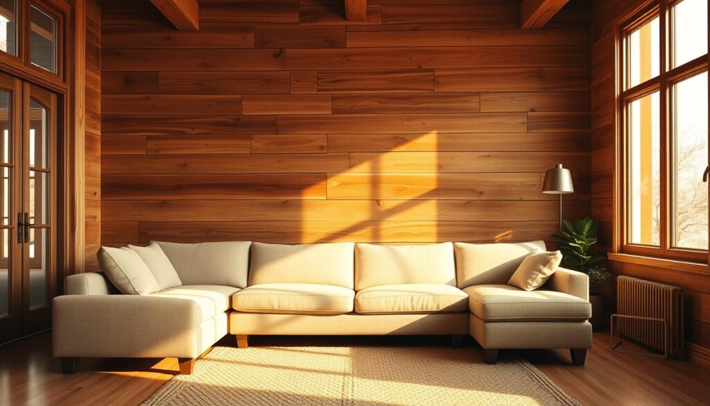 Rustic minimalism design living room with wood accents