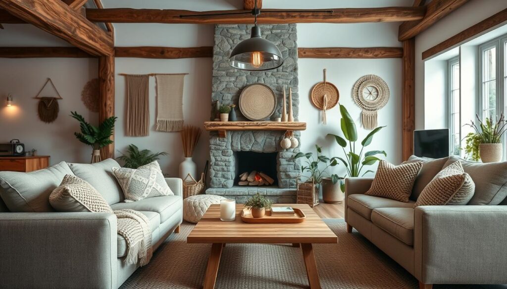 Scandinavian rustic living room inspiration with natural textures and cozy decor