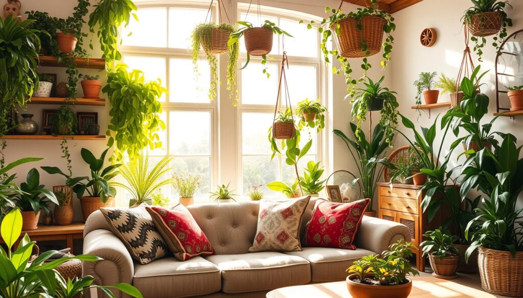 boho living room decor with lush plants boho living room decor with lush plants