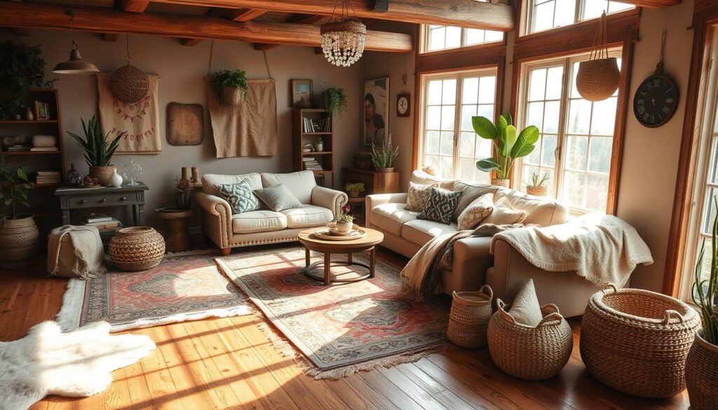 boho rustic living room inspiration flooring