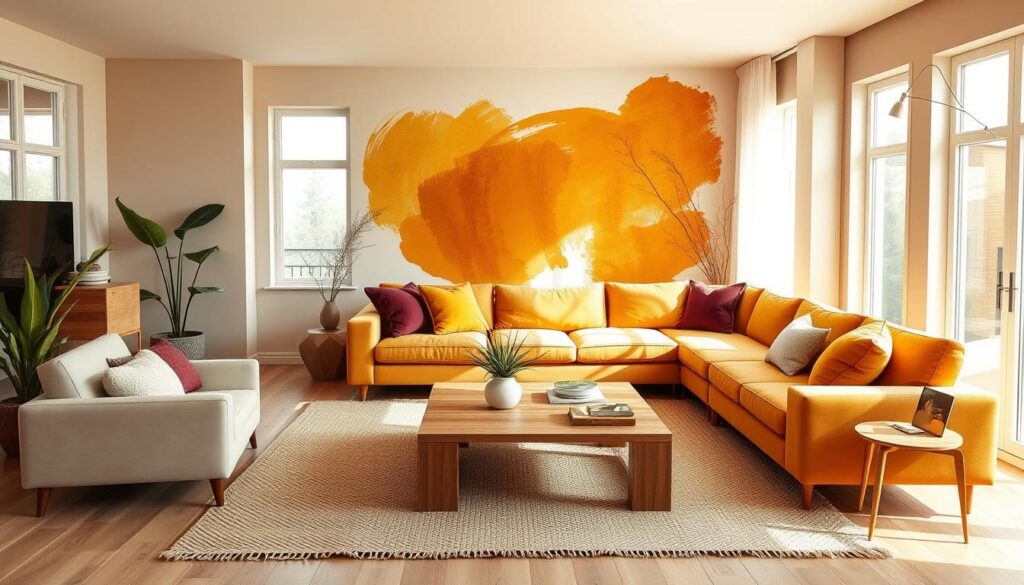 contemporary living room color inspiration with accent wall