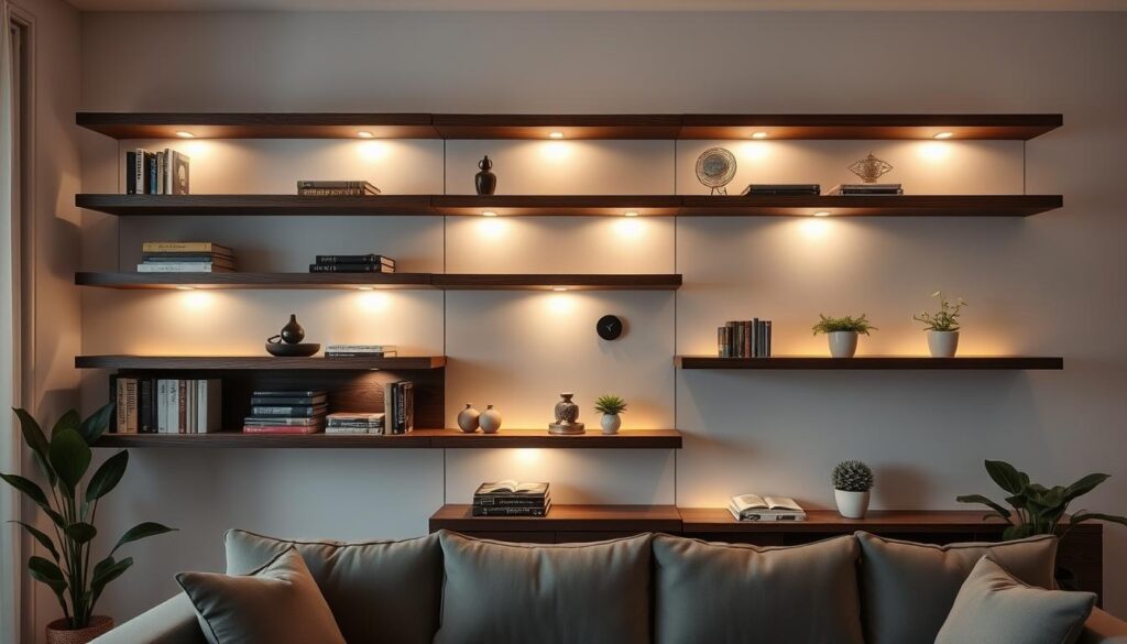 contemporary living room wall shelves with LED lighting contemporary living room wall shelves with LED lighting