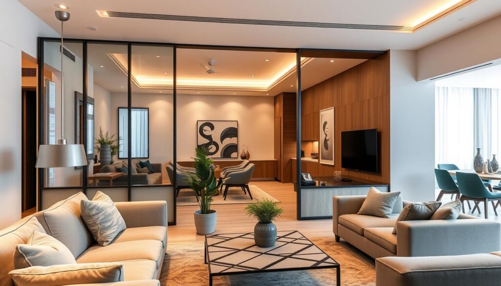 living room partition ideas with modern decor