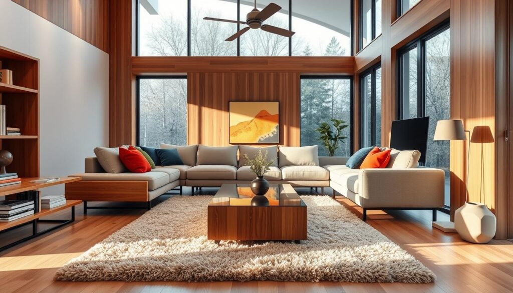 modern contemporary living room inspiration with natural wood and bold accents