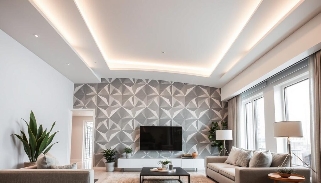 modern living room ceiling design with geometric wallpaper modern living room ceiling design with geometric wallpaper