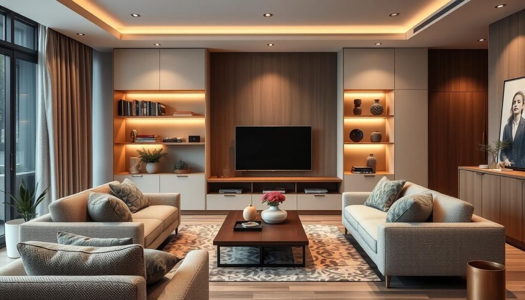 modern living room with TV wall unit and storage solutions modern living room with TV wall unit and storage solutions