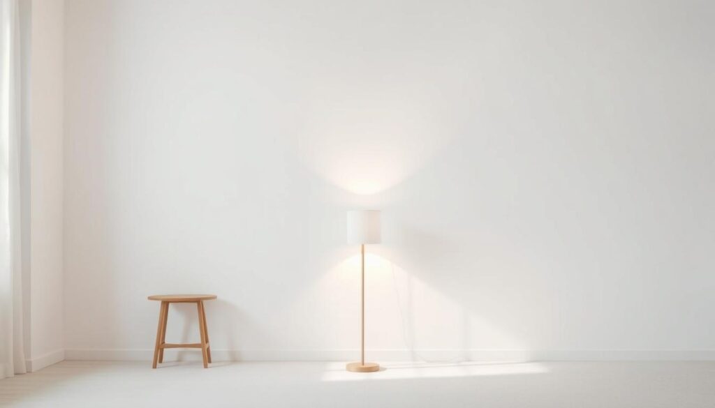 A serene, minimalist living room with soft, indirect lighting. A clean, white wall serves as the backdrop, while a single, low-profile floor lamp casts a warm glow across the space. The lamp's simple, cylindrical silhouette complements the room's pared-down aesthetic. A small, wooden end table stands nearby, its minimalist design echoing the overall theme. The lighting is balanced, creating a calming, inviting atmosphere perfect for relaxation. The room's layout emphasizes open space and a sense of tranquility, reflecting the essence of minimalist design. A serene, minimalist living room with soft, indirect lighting. A clean, white wall serves as the backdrop, while a single, low-profile floor lamp casts a warm glow across the space. The lamp's simple, cylindrical silhouette complements the room's pared-down aesthetic. A small, wooden end table stands nearby, its minimalist design echoing the overall theme. The lighting is balanced, creating a calming, inviting atmosphere perfect for relaxation. The room's layout emphasizes open space and a sense of tranquility, reflecting the essence of minimalist design.
