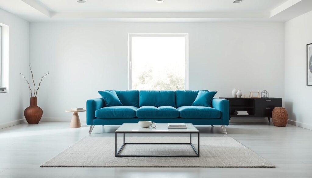 A modern, minimalist living room with a plush, azure blue couch as the focal point. The couch is positioned in the center of the frame, framed by clean, white walls and a large window letting in natural light. The room features a simple, yet stylish design with a sleek coffee table, a few subtle decorative elements, and a neutral-toned area rug. The lighting is soft and diffused, creating a calming atmosphere. The camera angle is slightly elevated, capturing the space in a balanced, symmetrical composition. The overall mood is one of elegant simplicity, showcasing the beauty of the blue couch in a minimalist, contemporary setting. A modern, minimalist living room with a plush, azure blue couch as the focal point. The couch is positioned in the center of the frame, framed by clean, white walls and a large window letting in natural light. The room features a simple, yet stylish design with a sleek coffee table, a few subtle decorative elements, and a neutral-toned area rug. The lighting is soft and diffused, creating a calming atmosphere. The camera angle is slightly elevated, capturing the space in a balanced, symmetrical composition. The overall mood is one of elegant simplicity, showcasing the beauty of the blue couch in a minimalist, contemporary setting.