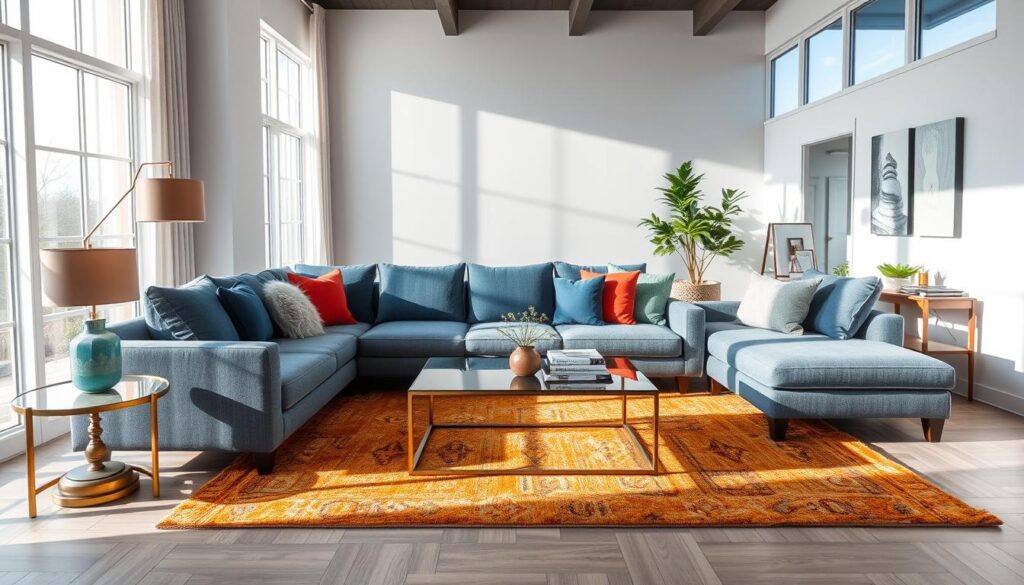 Blue grey couch living room decor ideas