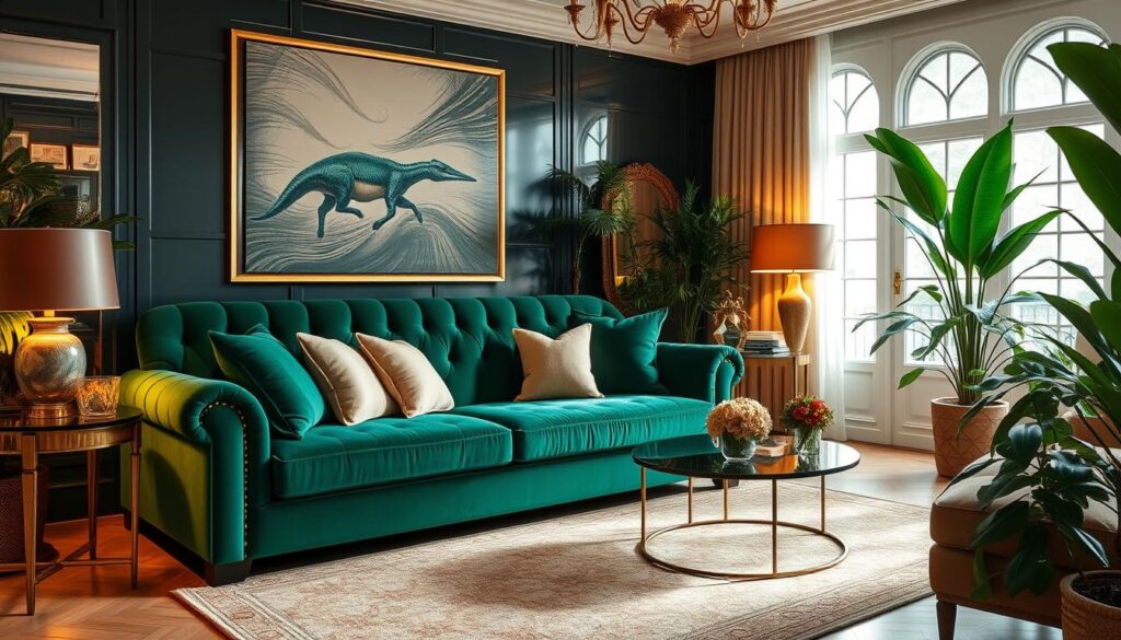 Emerald green velvet couch
