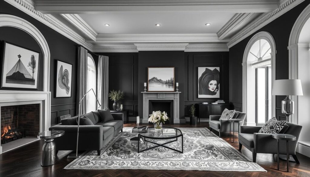 Monochromatic living room with historic features
