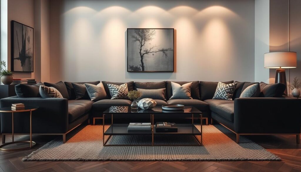 dark charcoal couch living room decor