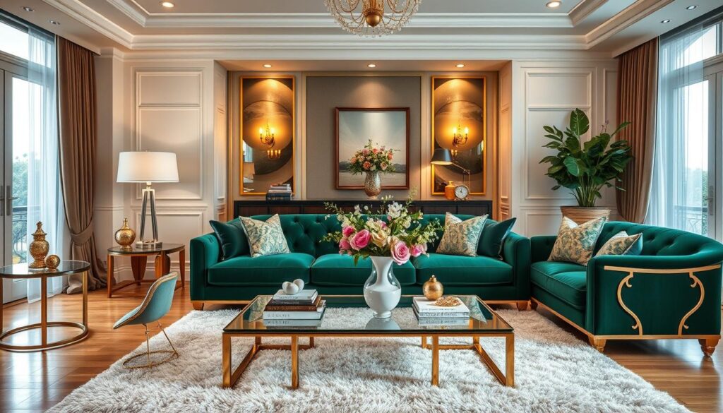 emerald green velvet accents