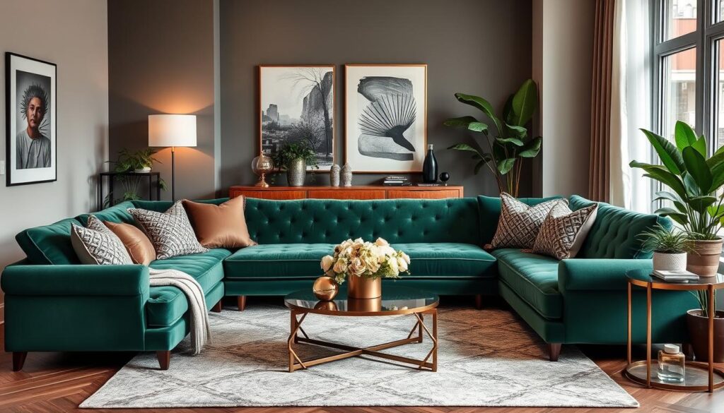 emerald green velvet couch