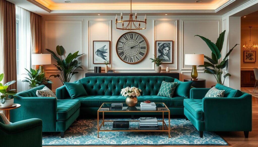 emerald green velvet couch