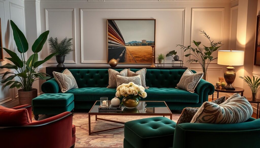 emerald green velvet couch living room ideas