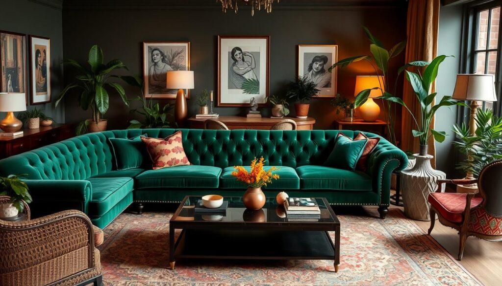 emerald green velvet sofa