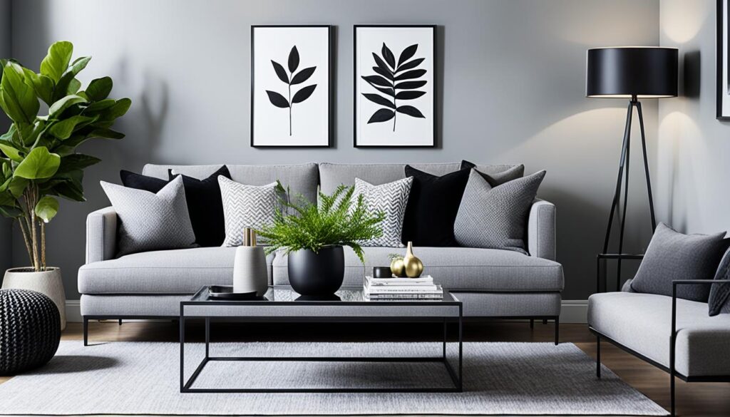 grey living room black accents