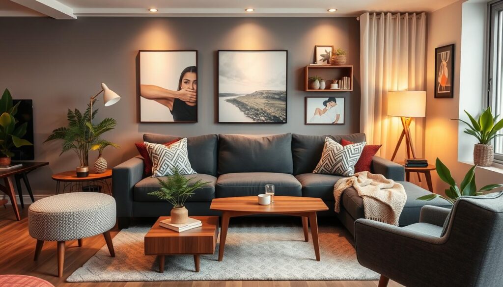 mid-century modern grey sofa