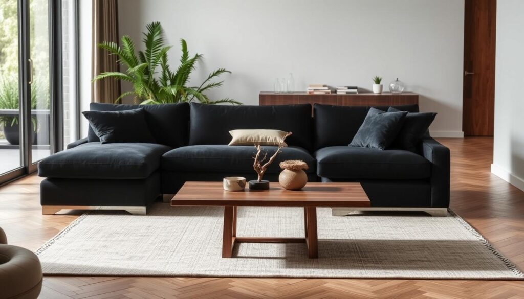 minimalist dark charcoal couch