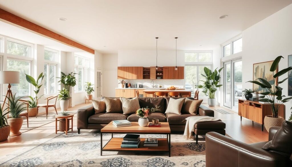 open floor plan with dark brown leather couch open floor plan with dark brown leather couch