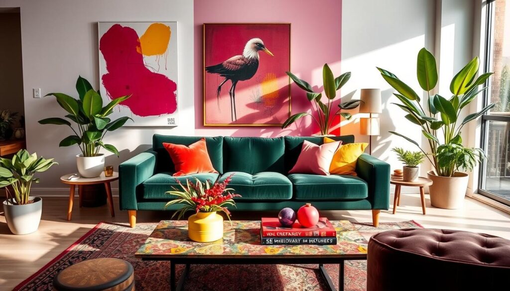 vibrant living room with dark green velvet couch vibrant living room with dark green velvet couch