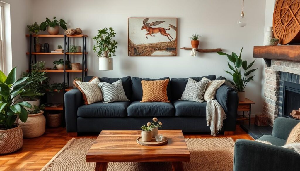 warm wood accents in living room