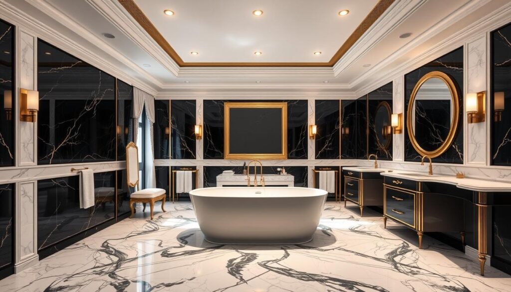 black white gold bathroom decor ideas