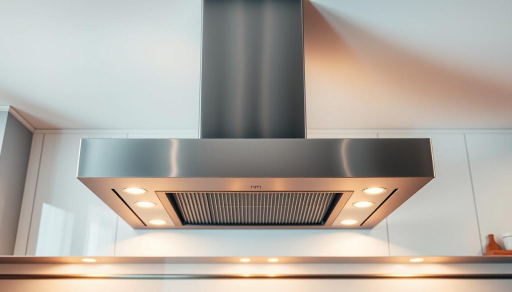 A modern, sleek kitchen ventilation system suspended from the ceiling, with brushed stainless steel ducts and an integrated extraction fan. The system is positioned above a large commercial-grade stovetop, illuminated by warm, focused lighting to create a professional, high-end atmosphere. The ventilation unit seamlessly blends into the kitchen's minimalist design, its clean lines and compact form reflecting the need for efficient airflow and space-saving functionality. The scene conveys a sense of culinary precision and attention to detail, perfectly suited for a small restaurant kitchen. A modern, sleek kitchen ventilation system suspended from the ceiling, with brushed stainless steel ducts and an integrated extraction fan. The system is positioned above a large commercial-grade stovetop, illuminated by warm, focused lighting to create a professional, high-end atmosphere. The ventilation unit seamlessly blends into the kitchen's minimalist design, its clean lines and compact form reflecting the need for efficient airflow and space-saving functionality. The scene conveys a sense of culinary precision and attention to detail, perfectly suited for a small restaurant kitchen.