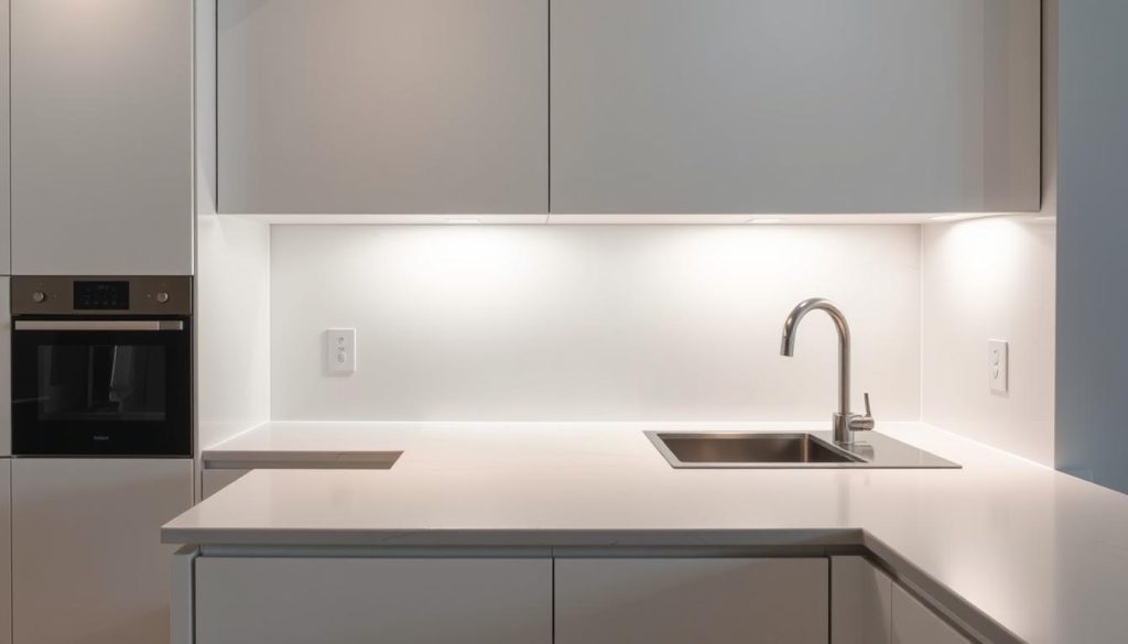A modern, well-lit kitchen countertop with a sleek, minimalist design. The countertop material is a smooth, honed quartz with subtle veining, complementing the crisp, white cabinets. Soft, indirect lighting illuminates the surface, creating a warm, inviting atmosphere. The countertop seamlessly transitions from the backsplash, creating a cohesive, streamlined look. The overall aesthetic is contemporary, yet timeless, with a focus on clean lines and high-quality materials that enhance the small, but efficient kitchen space. A modern, well-lit kitchen countertop with a sleek, minimalist design. The countertop material is a smooth, honed quartz with subtle veining, complementing the crisp, white cabinets. Soft, indirect lighting illuminates the surface, creating a warm, inviting atmosphere. The countertop seamlessly transitions from the backsplash, creating a cohesive, streamlined look. The overall aesthetic is contemporary, yet timeless, with a focus on clean lines and high-quality materials that enhance the small, but efficient kitchen space.